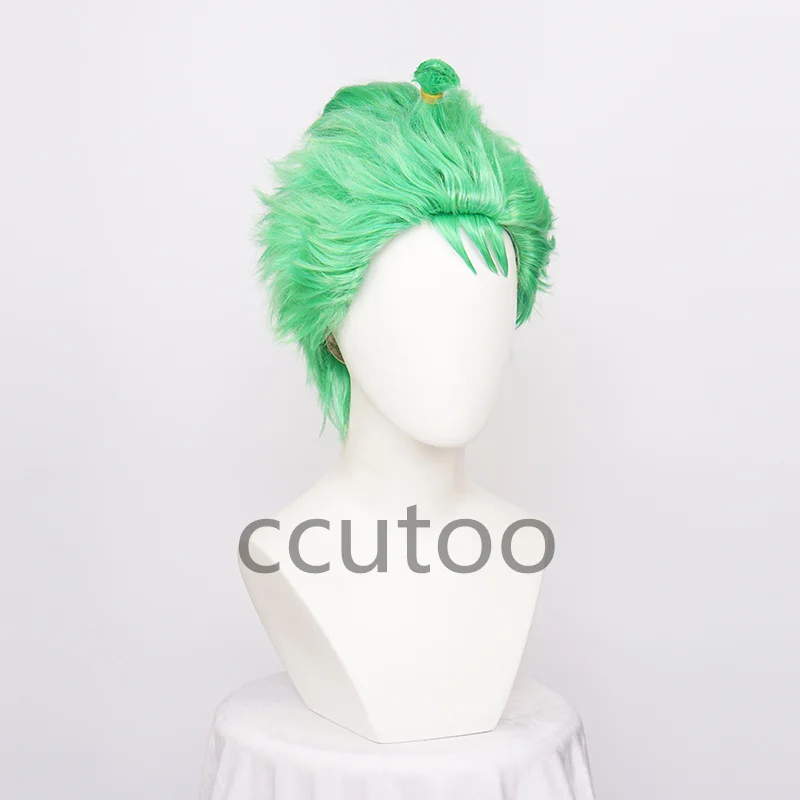 

New Roronoa Zoro Synthetic Cosplay Wigs Anime ONE PIECE Slicked-back Green Short Layer High Temperature Fiber Hair Wig + Wig Cap