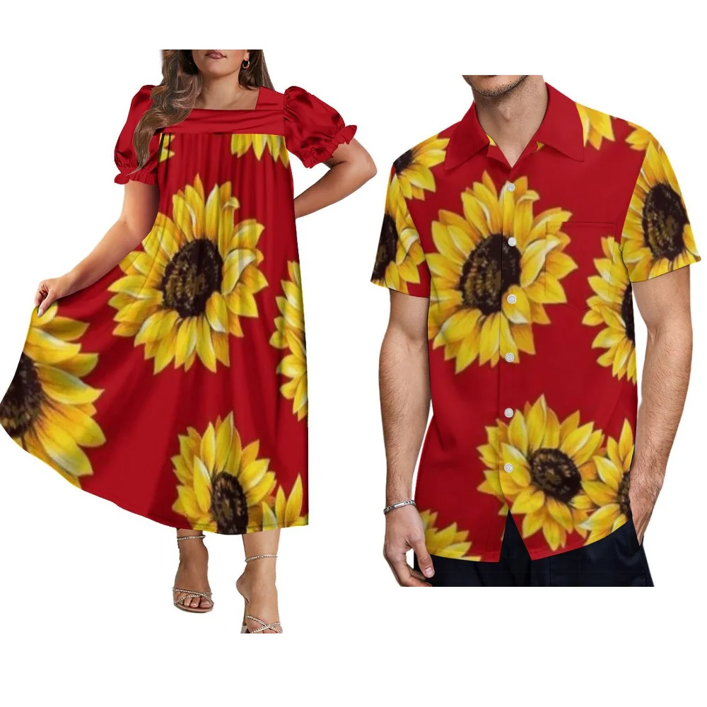 فستان نسائي بطبعات زهور أطقم زوجين حمراء مومو قمصان رجالية بولينيزية هاواي أزياء عرقية لجزيرة ميكرونسي #1