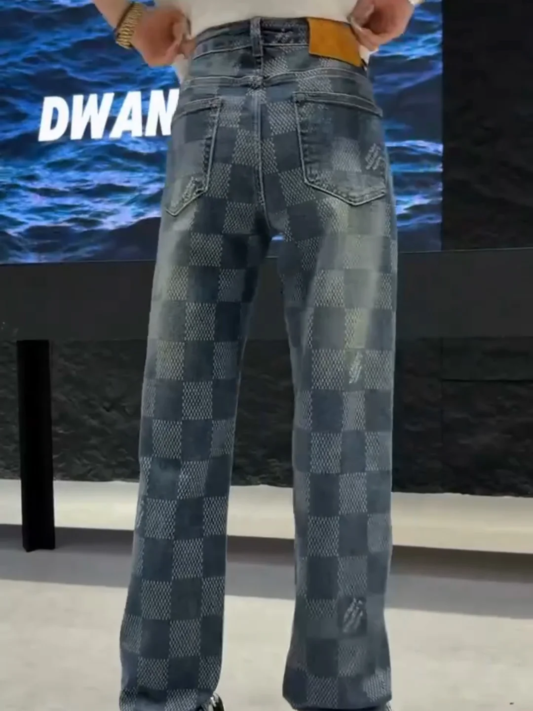 

Men's Faionable Casual Plaid Fit Jeans Spring Autumn Lightweight Luxury Trendy Straight Leg Loose Fit Water Waed