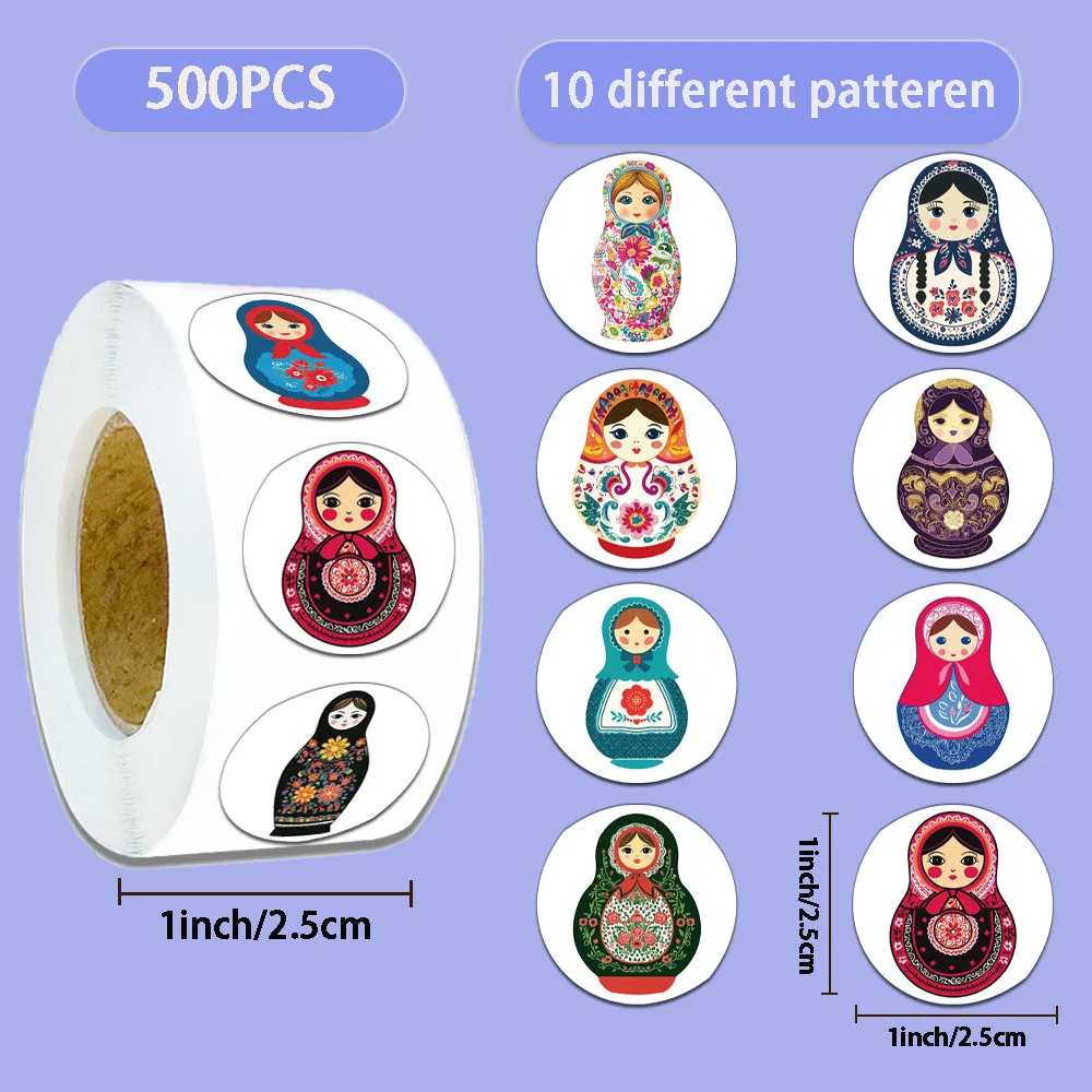 500 قطعة من ملصقات لفة الدمية الروسية الإبداعية، حافظات هواتف تزلج مزخرفة، أكواب مياه، دفتر ملصقات شخصية ذاتية الصنع