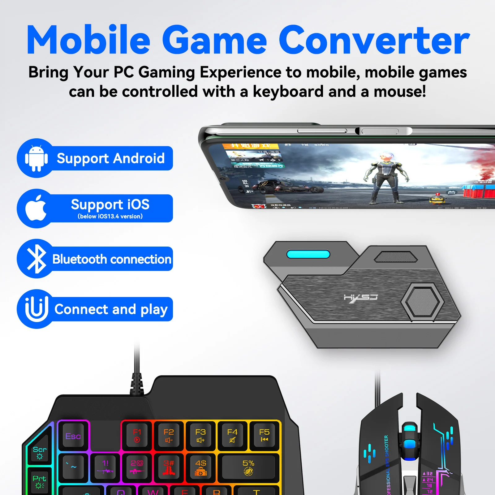 Teclado conversor de mouse portátil móvel jogo teclado e mouse adaptador com para android ios para pubg para cf terminator gamer