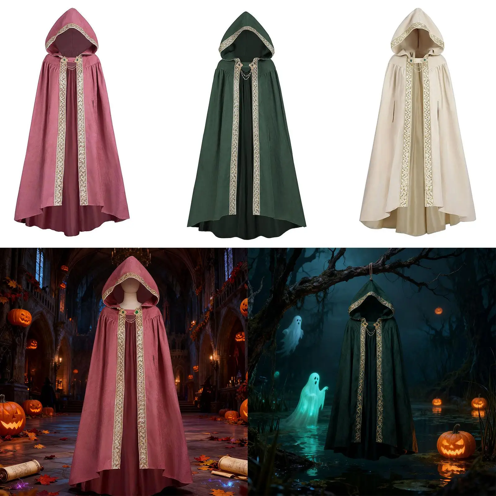 

Плащ с капюшоном, костюм ведьмы для Хэллоуина, для вечеринок и выступлений