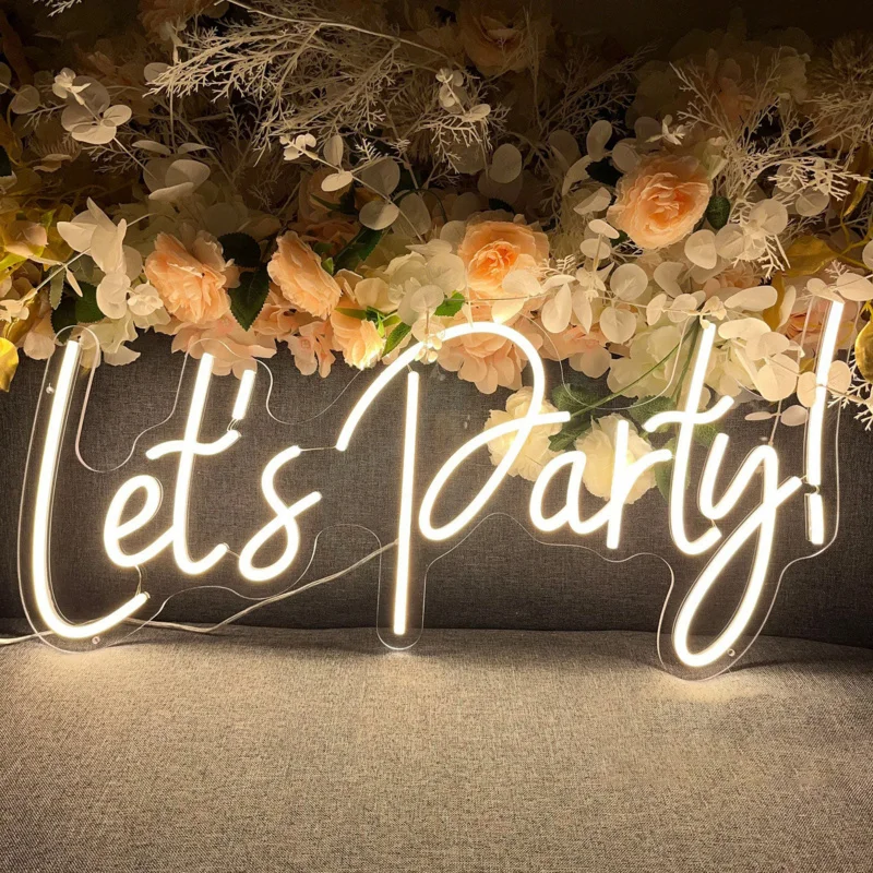 Custom , Free Designer Acrylic Logo High Quality 12V Lights Up Lets Party Custom LED Neon Sign for Wedding Party Wall Decor