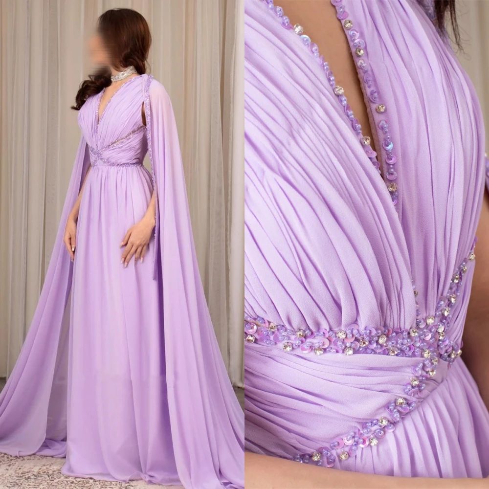 Customized Prom Dresses Eleagnt V Neck A-line Empire Sequin Party Dress Floor Length Cap Formal Evening Gowns robe de bal 칵테일드레스