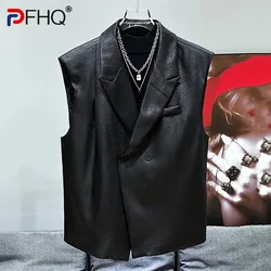 PFHQ New Trend Versatile Niche Design Silk Suit Vest Korean Fashion Men's Popular Loose Fitting Fashionable Solid Color 21Z5301