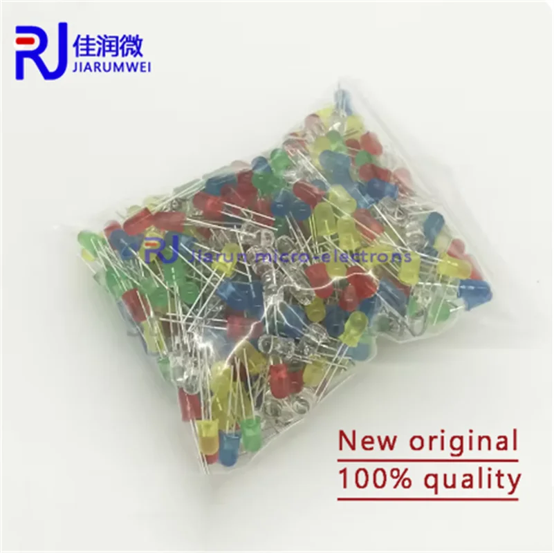 500Pcs each 100pcs 3MM LED Diode Kit Mixed Color Red Green Yellow Blue White light-emitting diode Luminescent tube