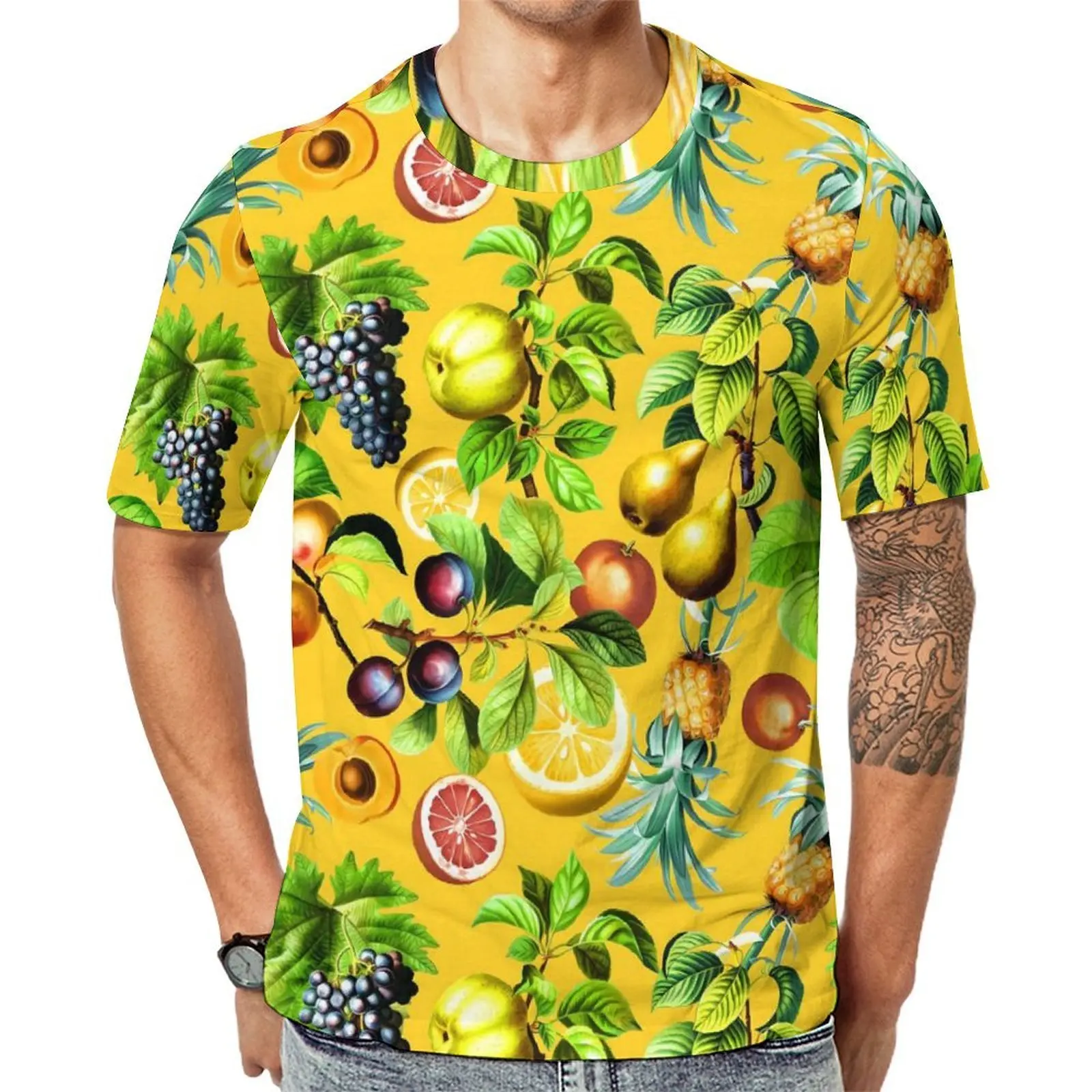 Fruit Print T Shirt Pineapple And Grapes Hippie T Shirts Men Kawaii Tee Shirt Summer Short Sleeves Custom Top Tees Big Size 6XL