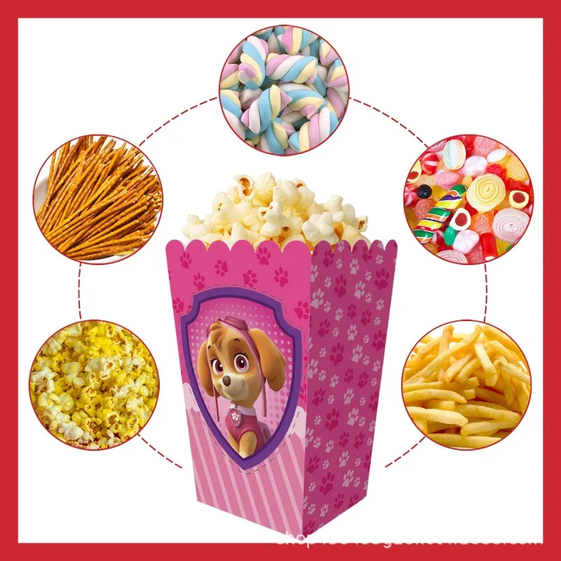 12 ピース/セットパウパトロールテーマキャンディポップコーンボックスクッキーチョコレートスナックボックス少年少女の誕生日キャンディボックスパーティー用品