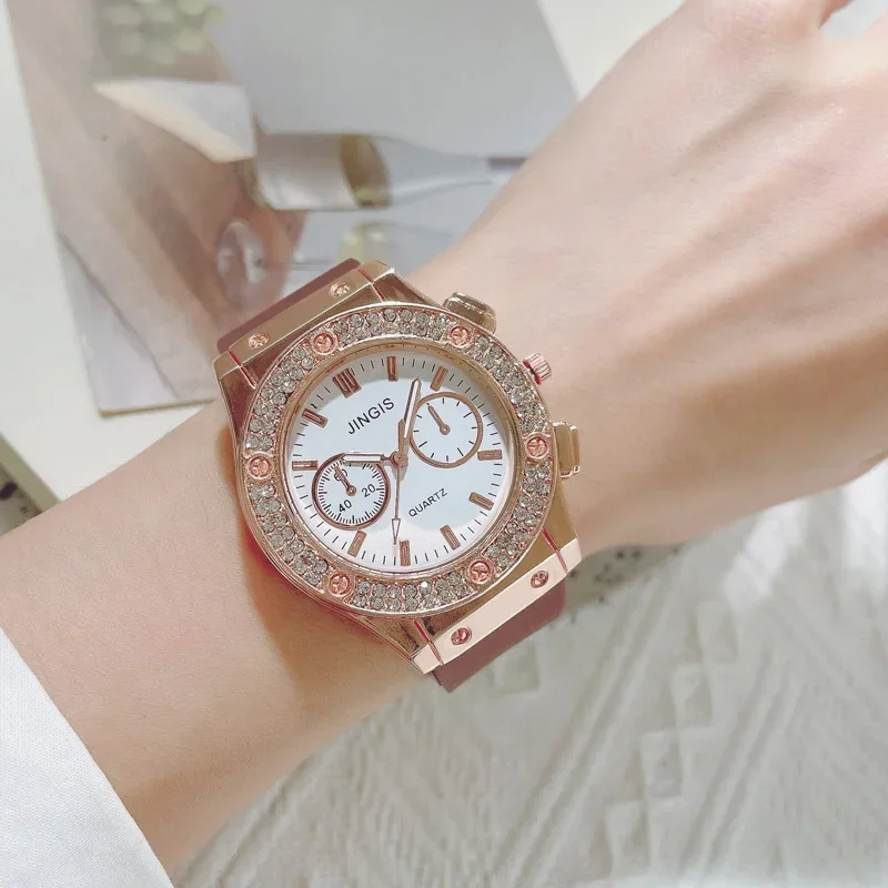 Luxury Fashion Women Silicone Watches High End Double Diamond Scale Dial Ladies Quartz Wristwatches Casual Watch Reloj Mujer