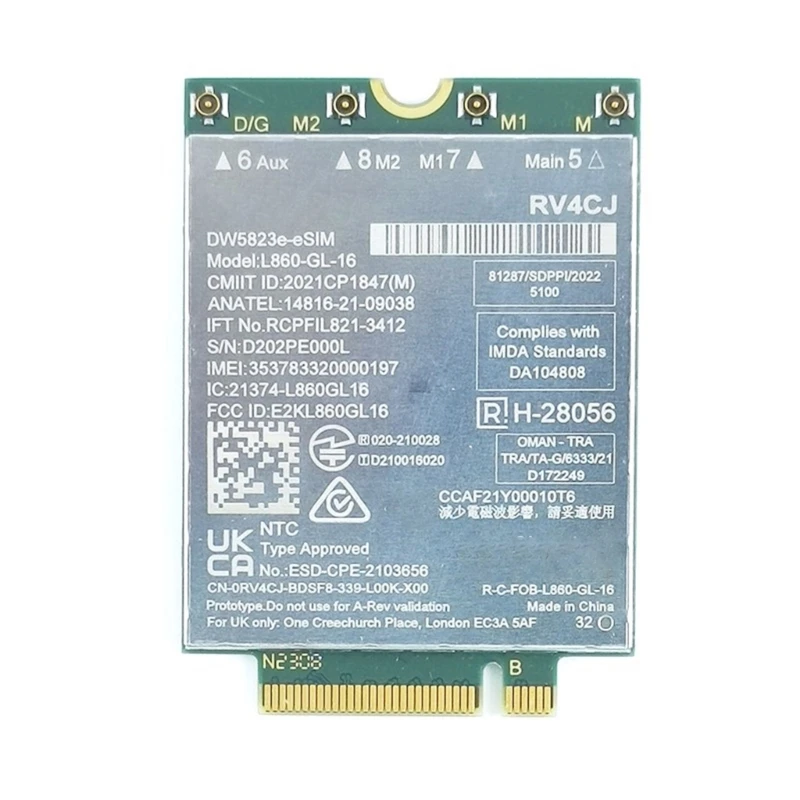 

Module L860-GL-16 DW5823E for Latitude 7440 7640 5540 5440 5340 3440 3540 for 3480 3580 3581 WWAN Card