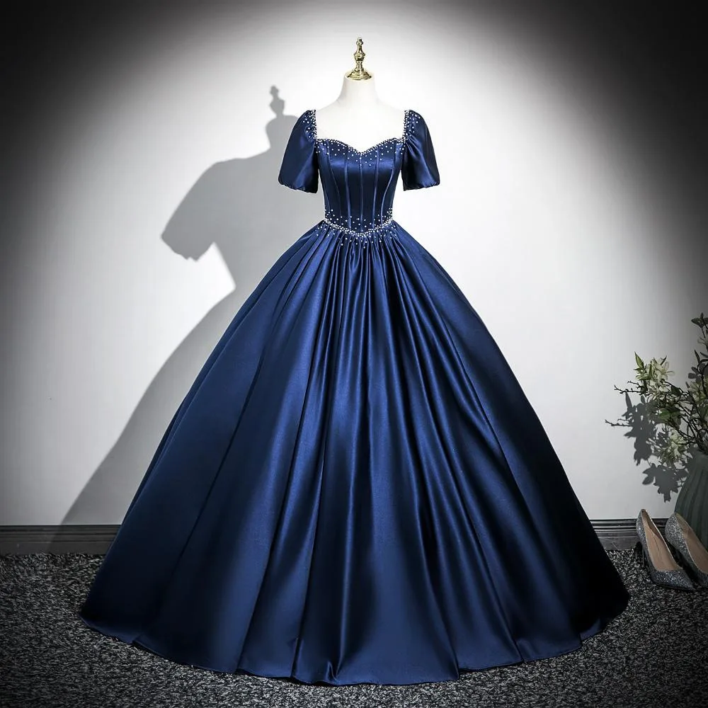 

Бальное платье по индивидуальному заказу, платья Quinceanera с короткими рукавами и бусинами, вечерние платья для выпускного вечера, дня рождения, торжественного случая, Vestido De Noche