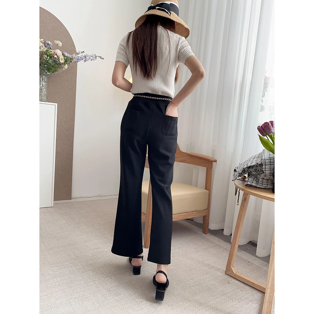 Confortable taille haute jambe droite Micro évasé minceur quatre voies Stretch pantalons décontractés femmes 2 couleurs printemps taille haute