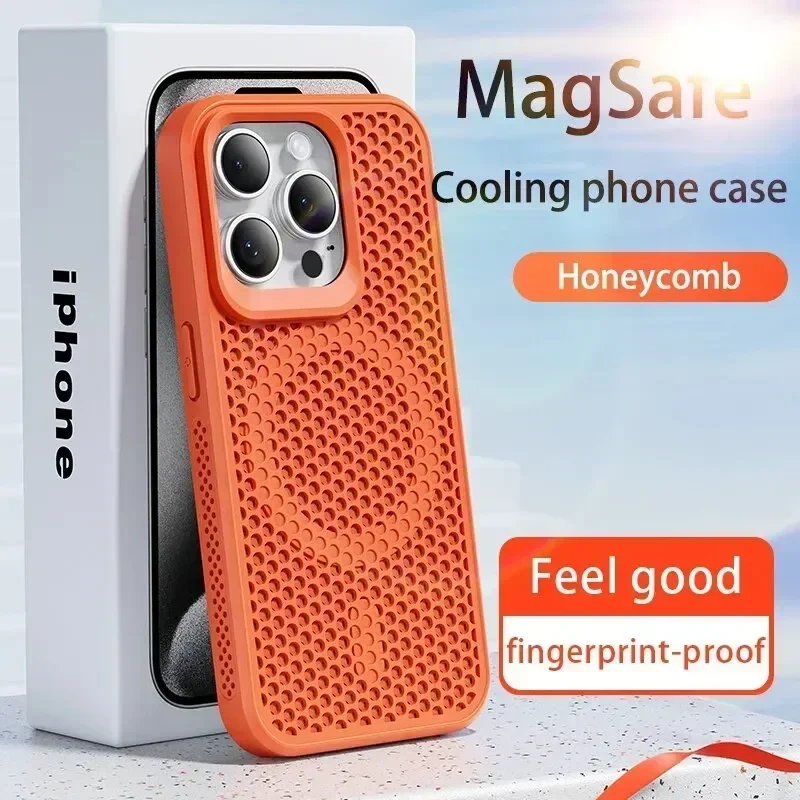 Funda de teléfono con disipación de calor y refrigeración para iPhone 16, 15, 14, 13, 12, 11 Pro Max Plus, cubierta magnética trasera dura transpirable para Magsafe