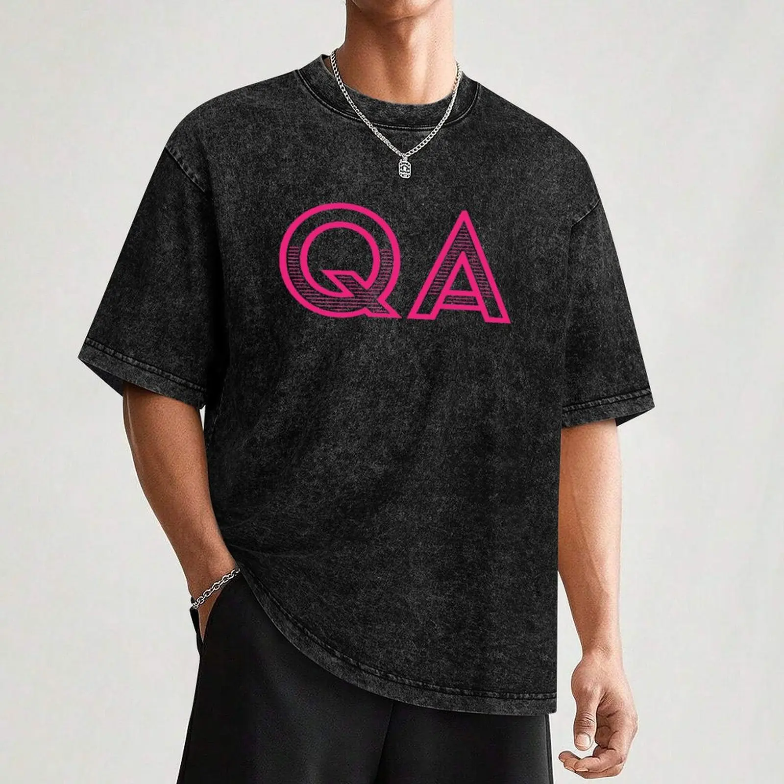 QA- Quality Assurance (pink text) T-Shirt Active Sports Short Sleeve Cotton Shirt