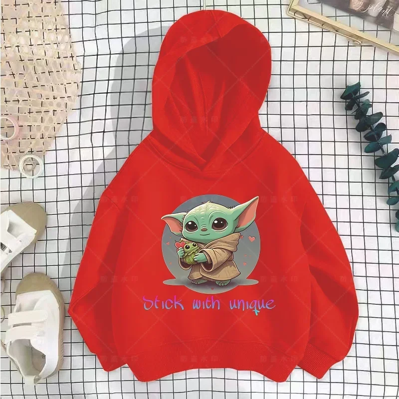 Kawaii Disney Cartoon hoodie Mandalorian Yoda Kawai Star Wars Gothic Kids hoody Boys Top Loose Girls Hippie hoody top