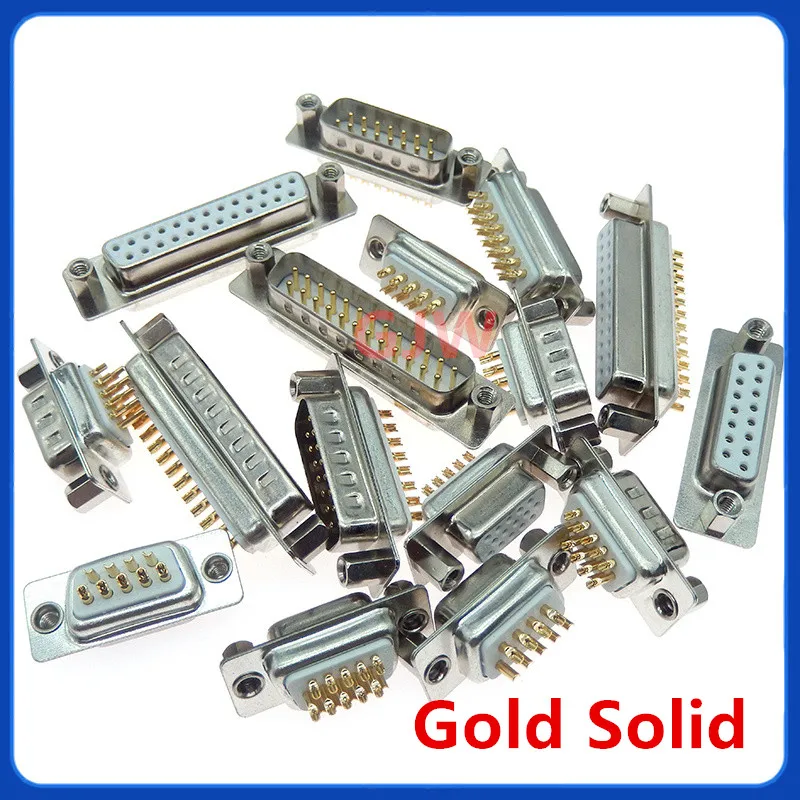 1PCS DB9 Gold Solid Pin 9 15 25 37 Pin Plug VGA RS232 Serial Port Adapter Industrial Grade  COM Head Connector