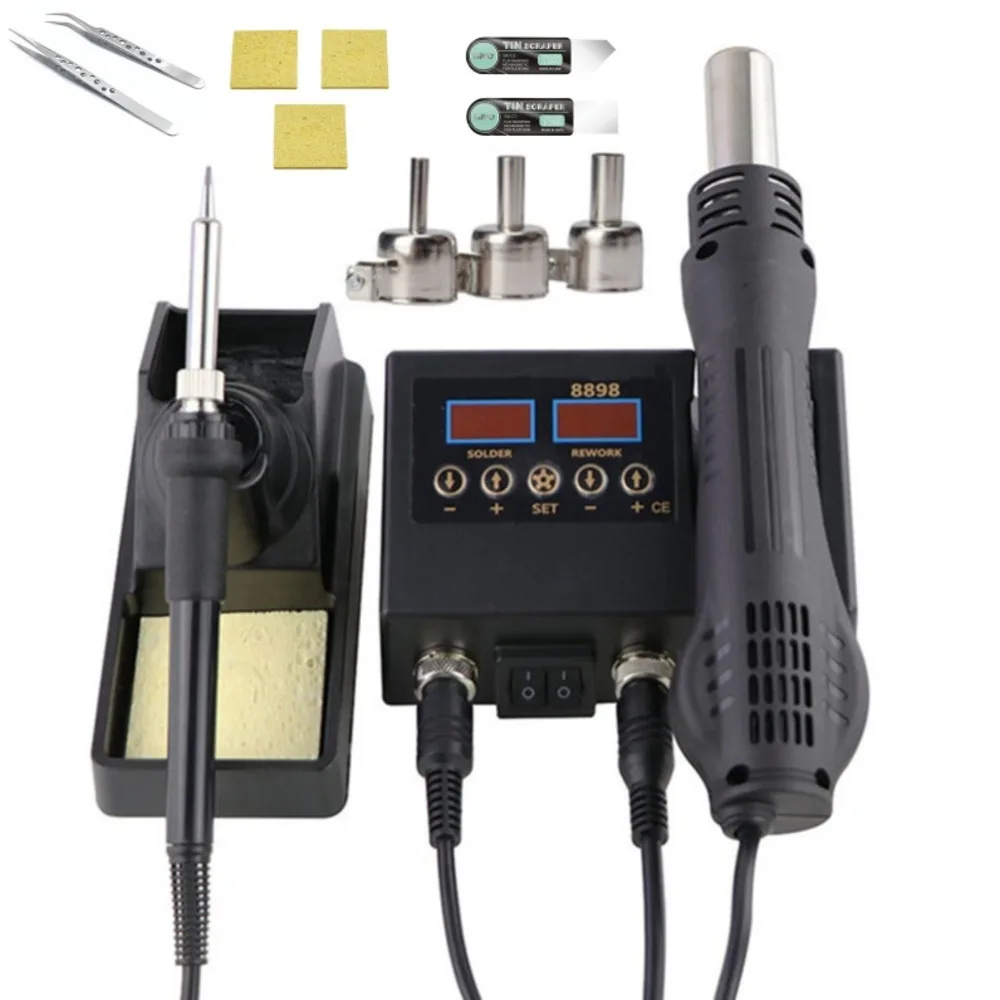 Hot Air Gun 8898 2 In 1 Soldering Station 600W 110V 220V For BGA Rework SMD SMT Welding Repair Tool Heat Gun LED Digital Solder