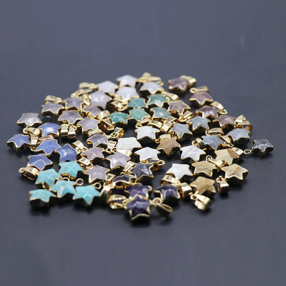 Natural Gemstone Semi-Precious Stones Simple Gilt Five-pointed Star Lapis Lazuli Quartz Pendant Necklace for Women Size 12mm