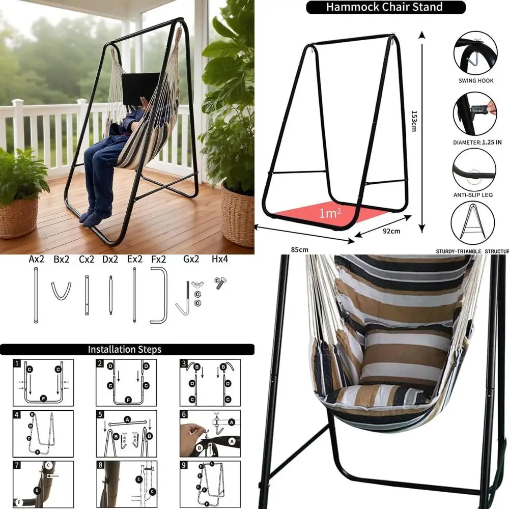 

Компактная устойчивая к атмосферным воздействиям подставка для стула-гамака с крестом-качалкой, поддерживающая до 450 фунтов, идеально подходит для использования в помещении или на открытом воздухе (кофе