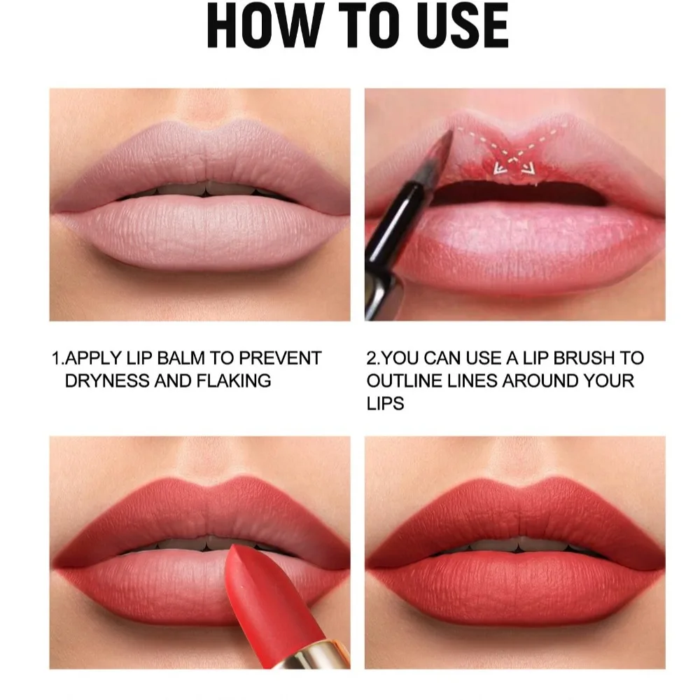 섹시한 오래 지속되는 벨벳 누드 립스틱 스틱 레드 브라운 립밤 입술 화장품 매트 립스틱