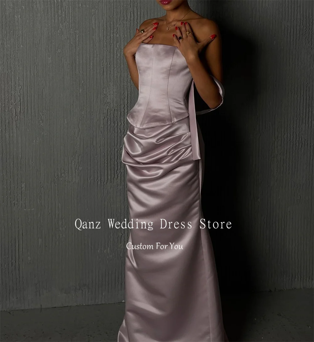 Qanz 控えめなサテンマーメイドウエディングドレス ストラップレスイブニングドレス レディース バックレス ベスティドス デ フィエスタ エレガンテス 2025 カスタムメイド