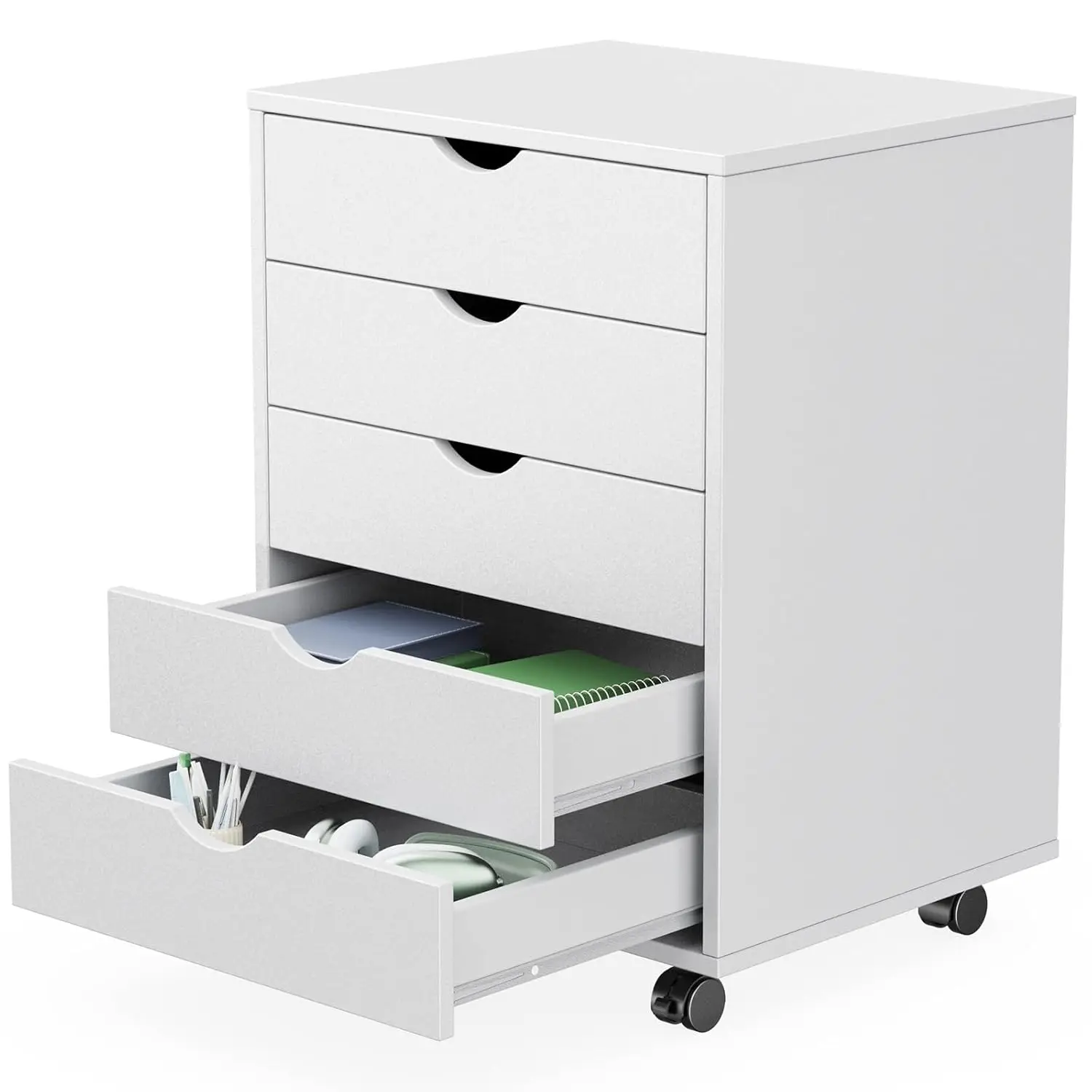 

5 Drawer Chest Mobile Storage Cabinets Small Wooden Dresser With Wheels Room Organization Furniture For Office Home,