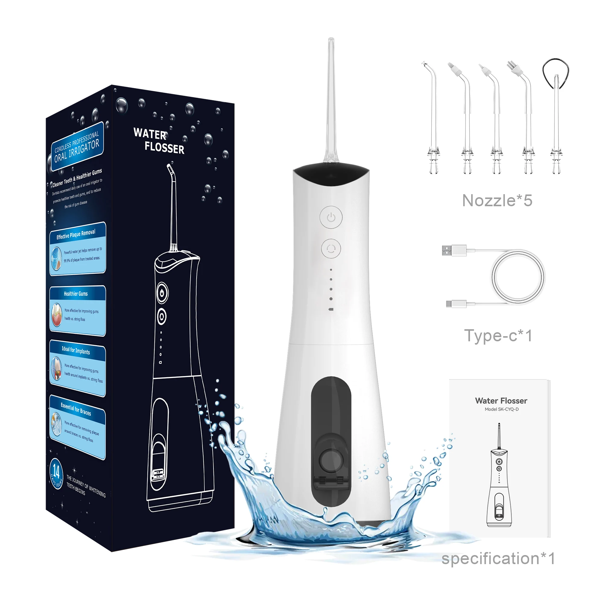 

STLF SIILLK Cordless for Oral Irrigator Mini Tank Water Flosser for Home Use & Traveling USB Electric Power Source