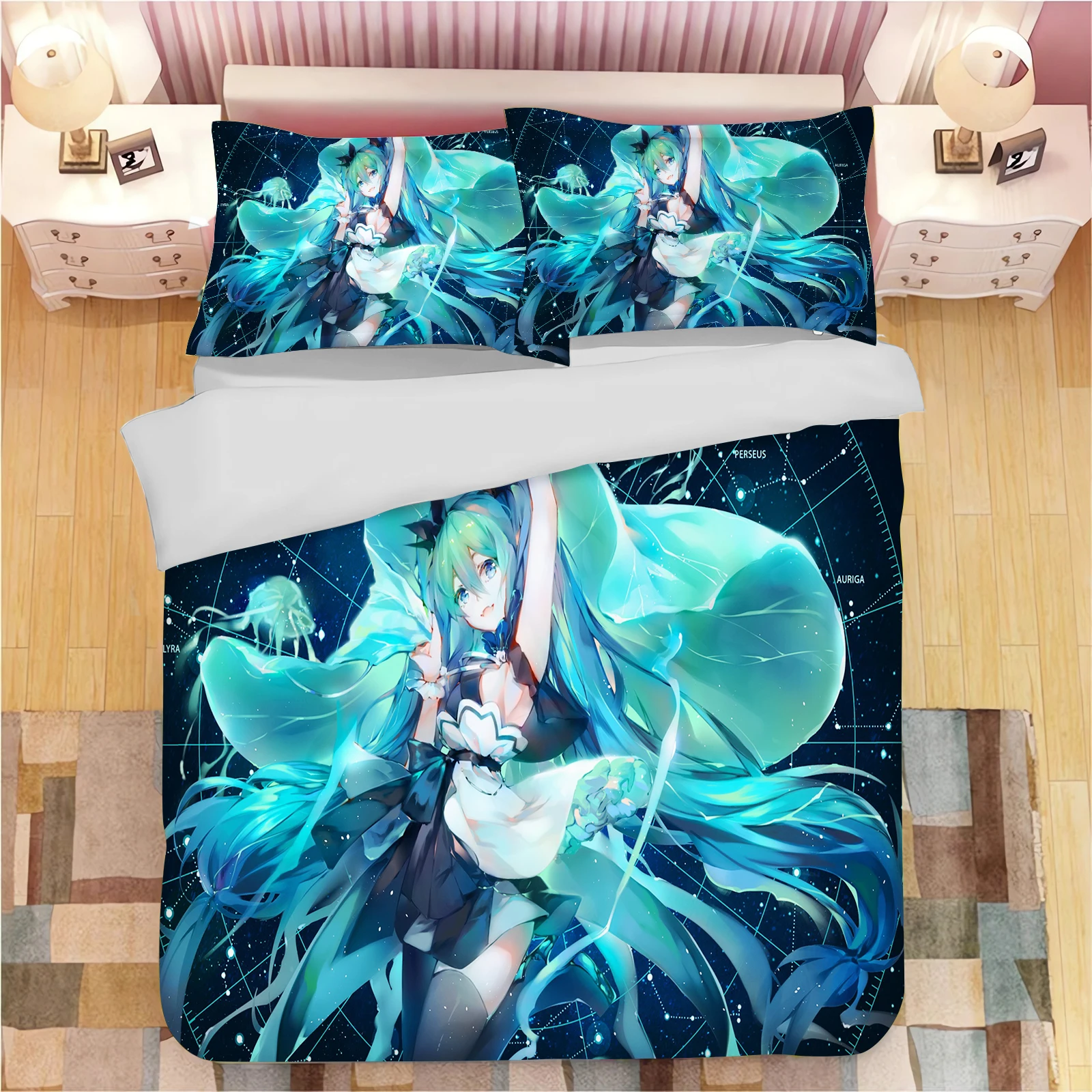 

Cartoon Quilt Cover Second Dimension Hatsune Miku Cute Printed Bedding Anime 100% Polyester, Skin Friendly, Breathable