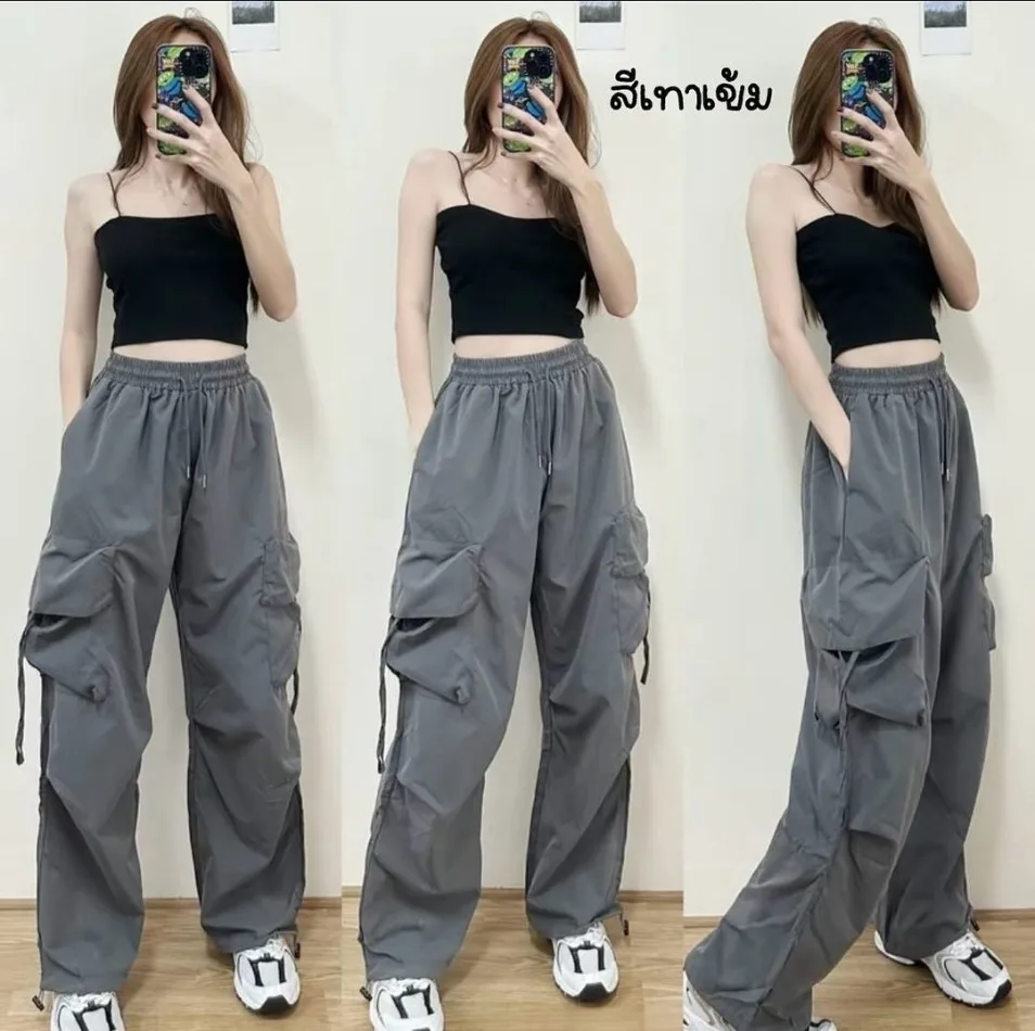 Neue Frauen Y2K Cargo Hosen Mode Lässig Hohe Taille Große Taschen Hip Hop Hosen Weibliche Streetwear Kordelzug Baggy Jogginghose – Detail 1