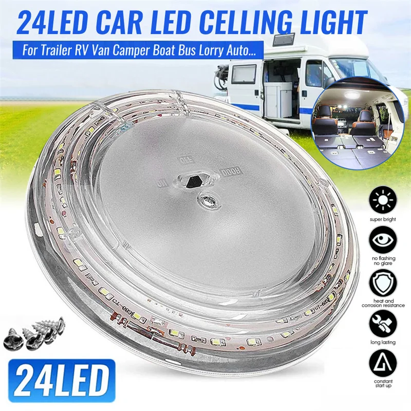 12V 46 LED Car Round Ceiling Dome Roof Light Interior Light Lamp On/Off Switch For Camper Van Caravan Motorhome Boat RV 1PCS