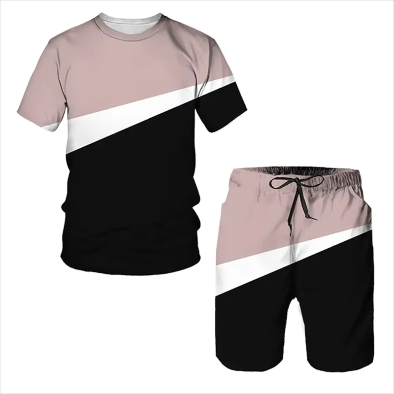 Conjunto de camiseta y pantalones cortos con estampado 3d para hombre, chándal transpirable de dos piezas, novedad de verano