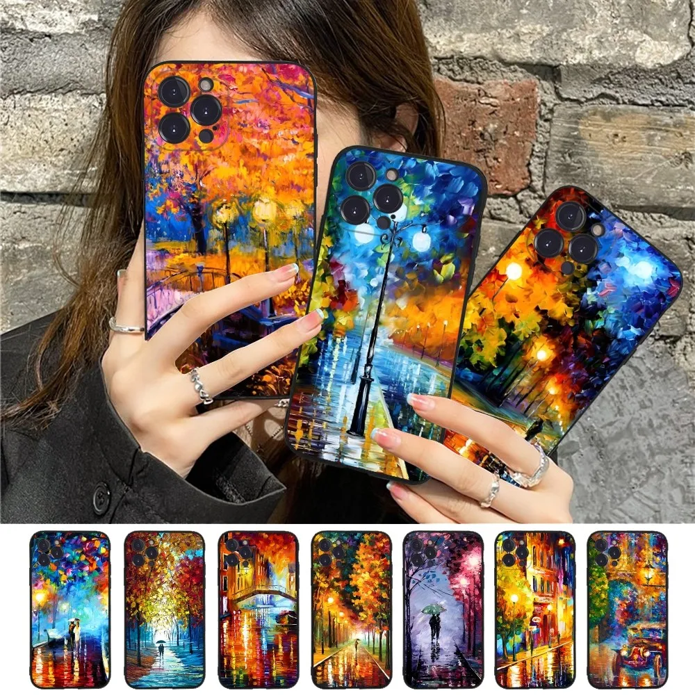 L-Leonid Oil A-Afremov  Painting Phone Case Silicone Soft for iphone 14 13 12 11 Pro Mini XS MAX 8 7 6 Plus X XS XR Cover