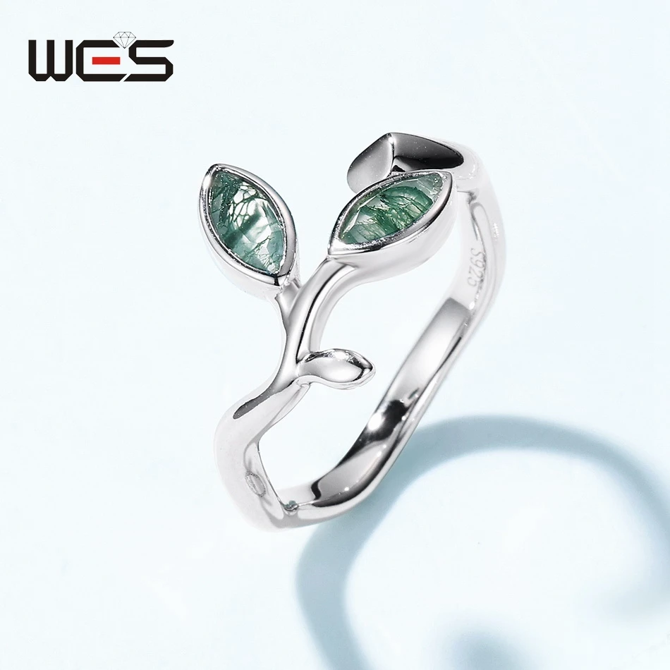 WES 925 Sterling Silver Horse Eye Moss Agate Jewelry Set for Woman Olive Branch Wedding Gifts Fine Jewelry Rhodium Plated