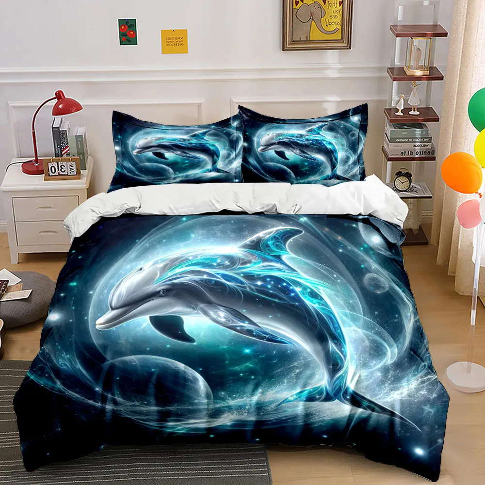 

3pcs Glowing Fantasy Stellar Dolphin Duvet Cover Set with 3D Printing Design Soft Polyester Bedding Set All-Season Comfort