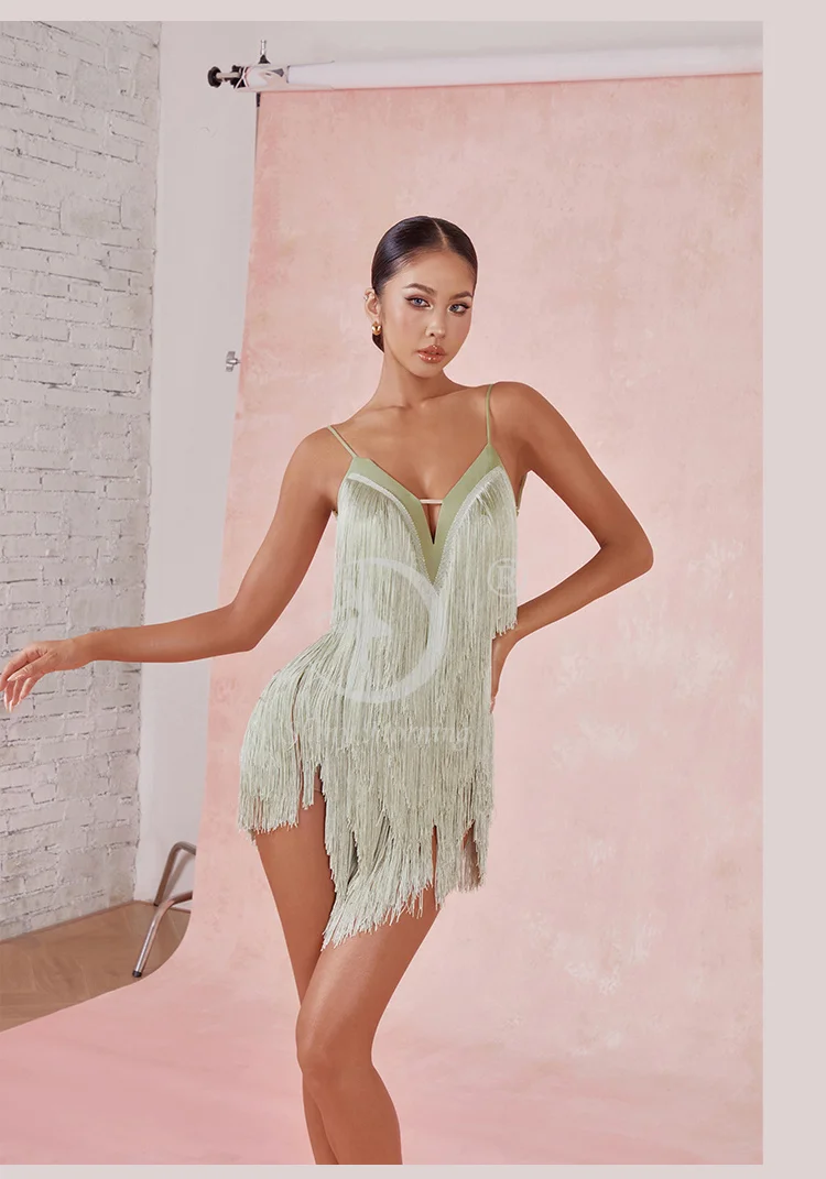 ZYM fringe latin dress competition salsa dress cha cha dress new latin dress wine red black green 2420