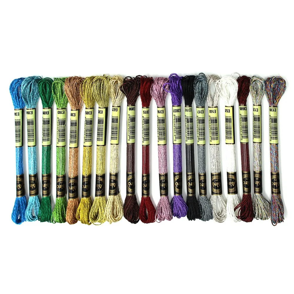 19Pcs Metallic Embroidery Skein Threads Multi-Color Embroidery Floss Glitter Embroidery Thread Cross-Stitch Thread