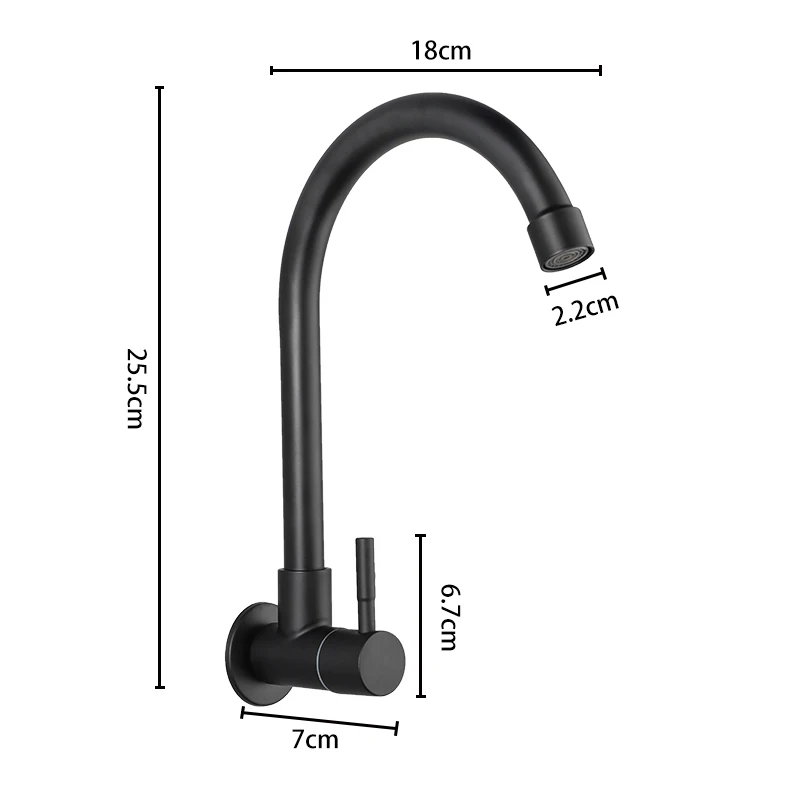 ULA Black Kitchen Faucet Wall Mounted Flexible Faucet Stainless Steel Only Cold Water Sink Faucet Kitchen Water Tap Nozzle