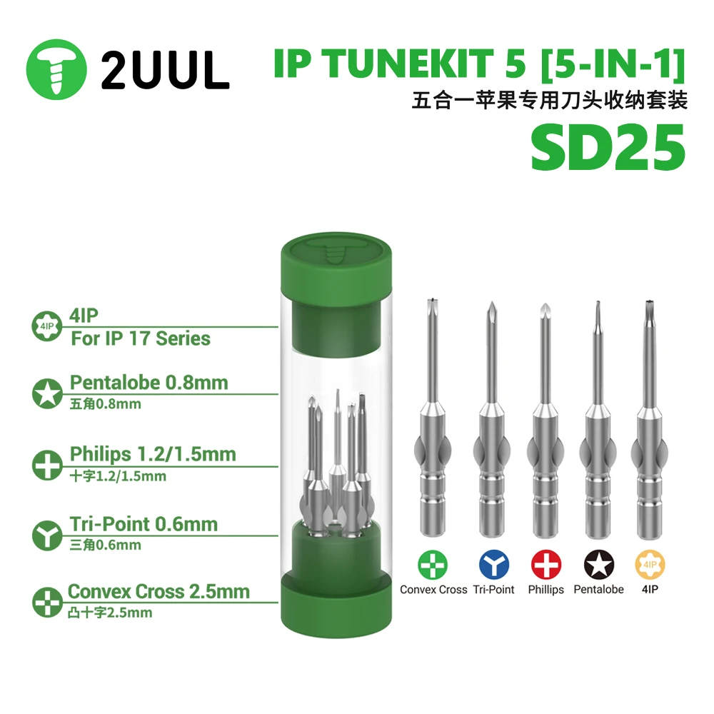 

2UUL 5-in-1 IP-Specific Screwdriver Bit Set with Magnetic Tips 4IP 0.8 1.2/1.5 0.6 2.5 Mm for IPhone Repair Screw Removal Tools