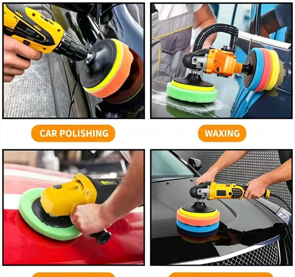 8Pcs Buffing Pad Set Thread 3/5/7inch Auto Car Repair Polishing pad Kit for Car Polisher+Drill Adaptor Power Tools accessories