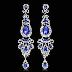 BLIJERY Luxury Floral Drop Long Earrings Bridal Crystal Dangle Earrings for Women Wedding Jewelry Birthday Party Gift