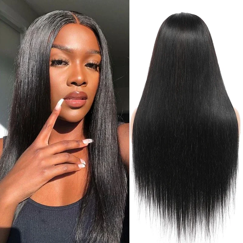 SOKU Brazilian Straight Lace Front Wigs Natural Color PrePlucked Human Hair Wig For Black Women 180 Density 13x1 Lace Part Wig