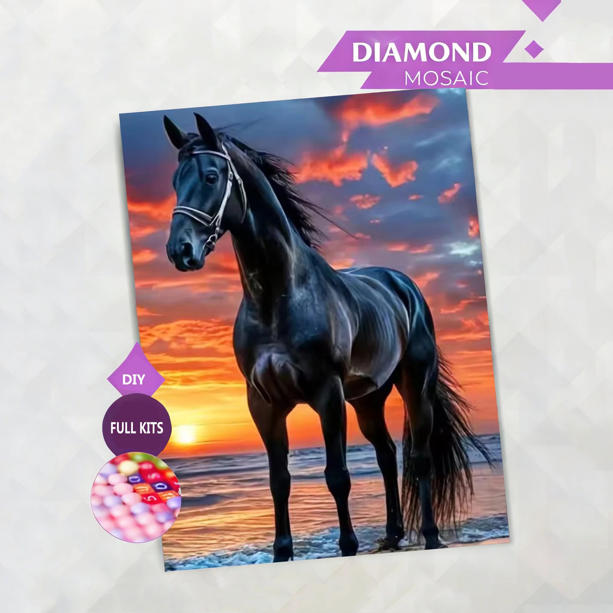 AZQSD Diamond Painting Kits, Motiv: Pferd, Tier, Sonnenuntergang, für Erwachsene, Strass, komplette Sets, quadratisch, rund, Mosaik-Kunsthandwerk, Heimkunsthandwerk