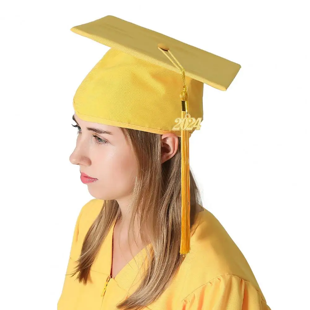 Party Accessories Non-fading Adult Graduation Hat with Tassel High School Bachelor Cap for Cosplay Prop Solid Color Elegance