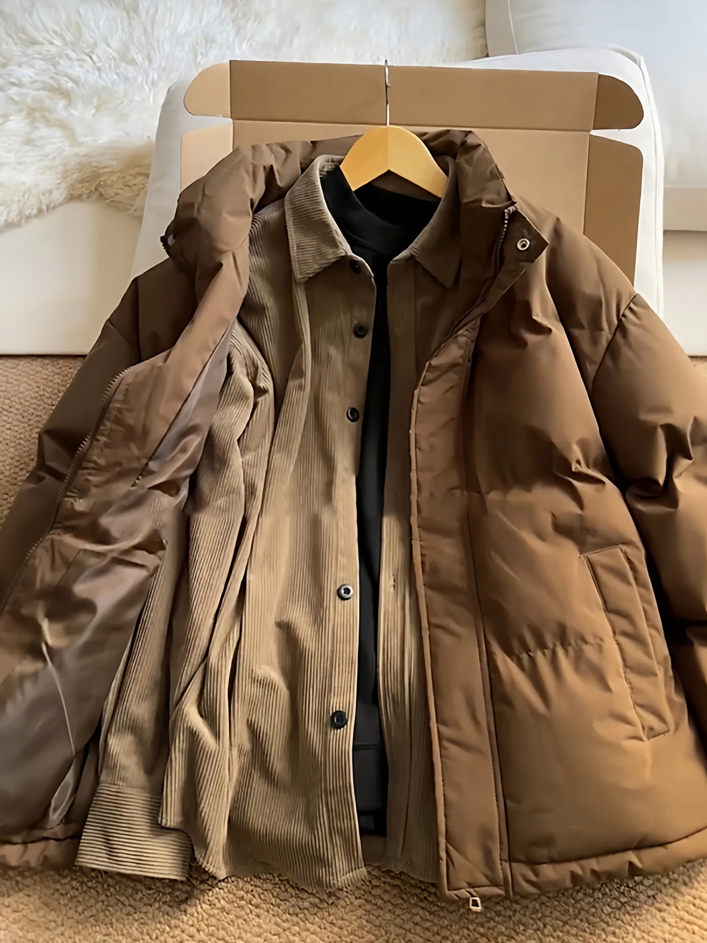 

Thiened Winter Cotton Jaet Men's_flight Sle Coffee Color Stand Collar Tee-proof Bread ape Outerwear Casual Coat