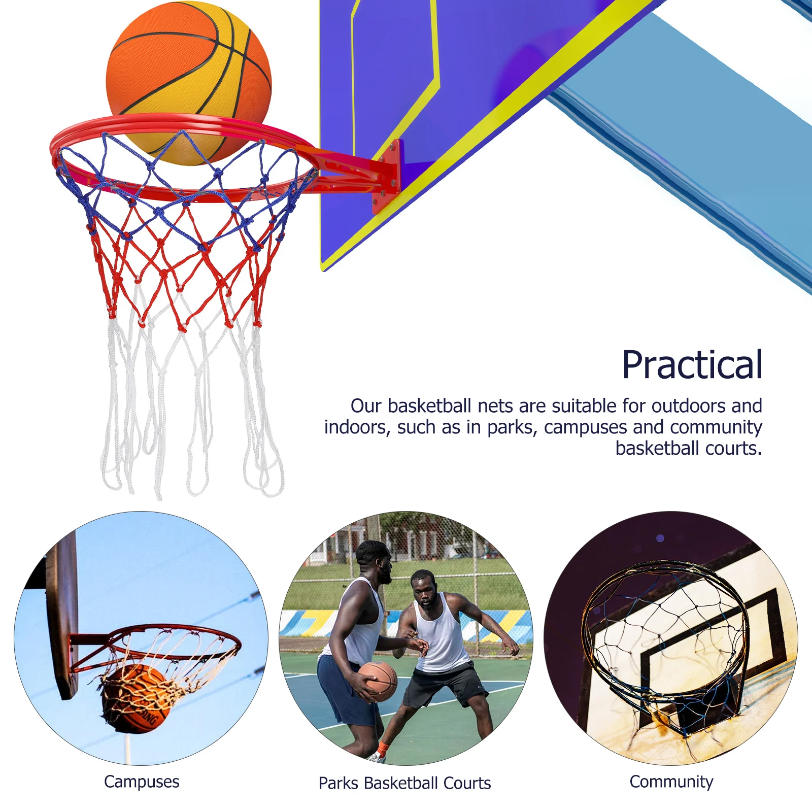 

2Pcs Basketball Kit White Red Blue 50cm Indoor Basketball Net 12Rings Durable Nylon Mesh Outdoor Indoor Practice Accessories