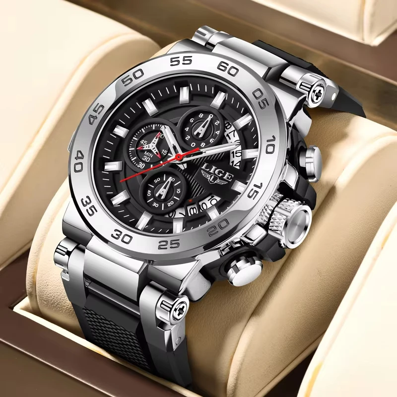 

LIGE Спортивные мужские наручные часы Водонепроницаемые кварцевые мужские часы со светящейся датой Силиконовые часы с большим циферблатом для мужчин Мужские часы Reloj Hombre