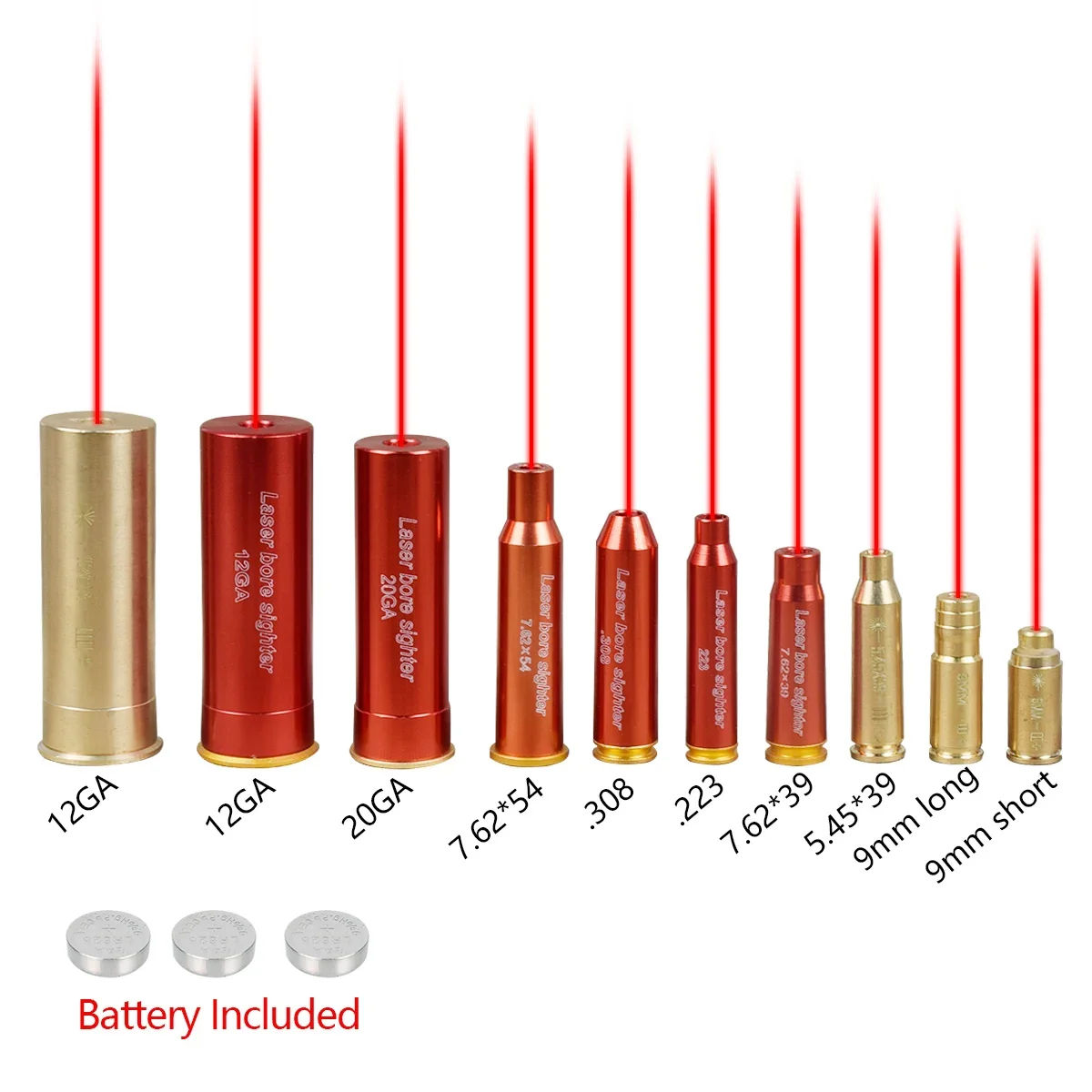 

Red Laser Bore Sight Brass Boresight CAL Cartridge Bore Sighter For Scope Hunting .223 .308 9MM 7.62x39 7.62X54 12GA Gauge