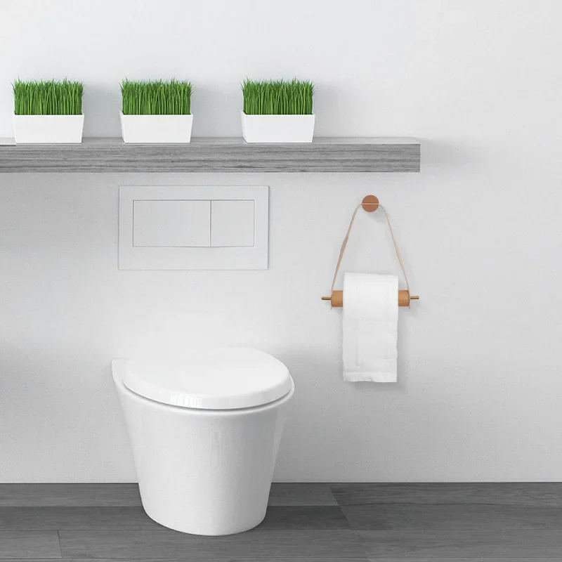 Soporte de madera para papel higiénico, accesorios de baño sin clavos para toallas de papel, soporte para pañuelos montado en la pared, soporte