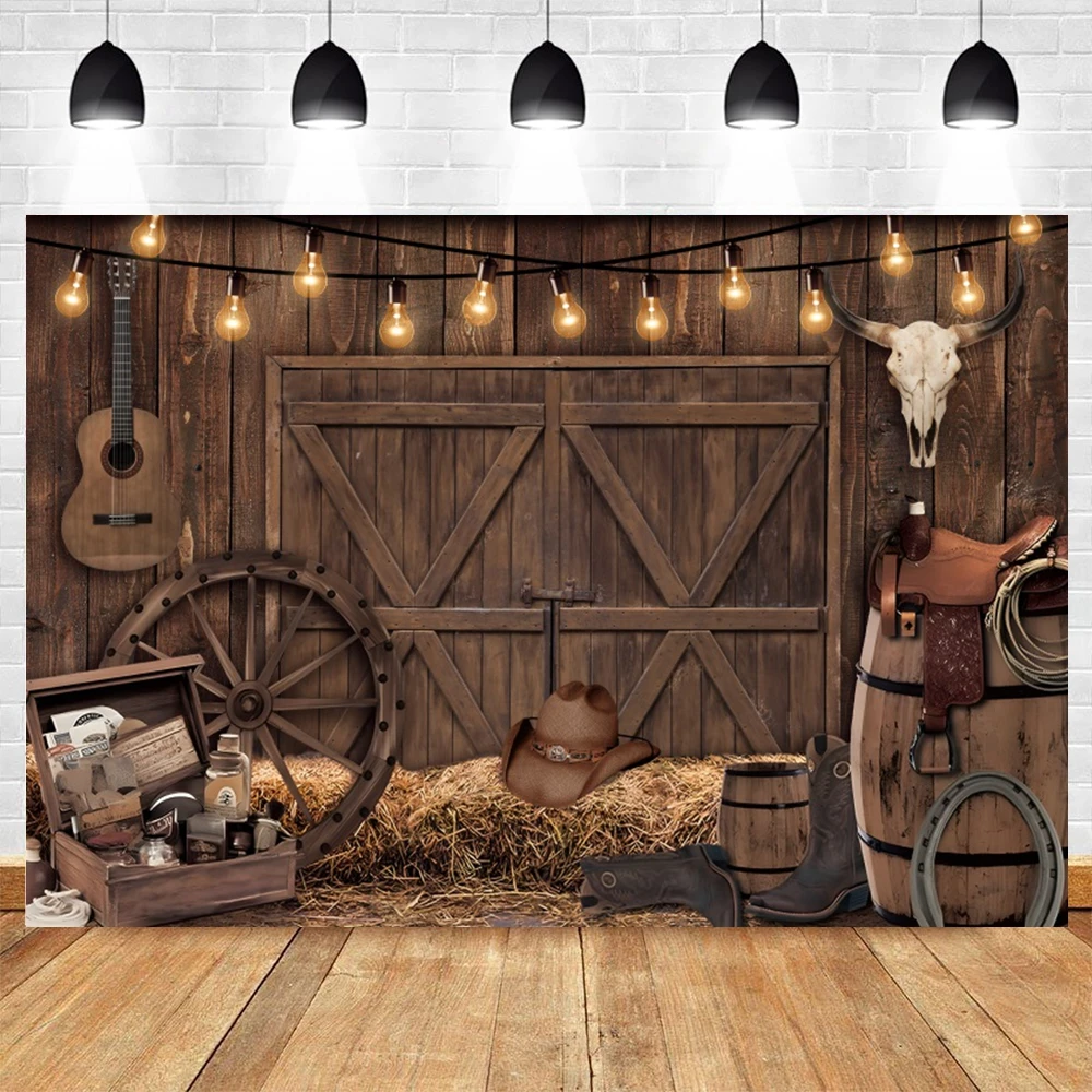 Western Cowboy Photography Backdrop Wild West Rustic Farm Barn Wood House Saloon Baby Portrait Birthday Party Photo Backgrounds