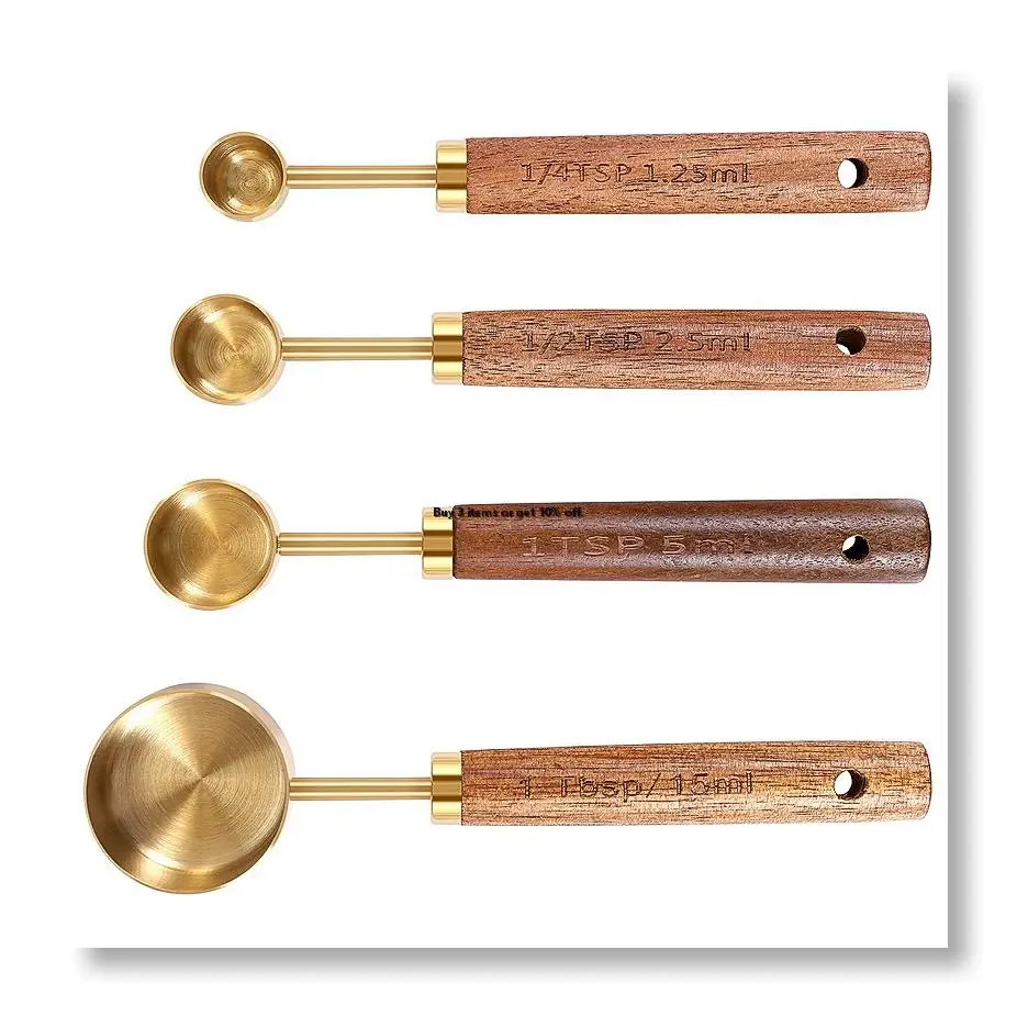 ●Measuring Spoons Set Wood Handle Stainless Steel Measuring Scoop Baking Tool Kit Kitchen Accessories 1